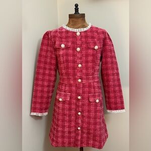 Pink Plaid Long Sleeve Dress with Pearl Buttons Jackie O